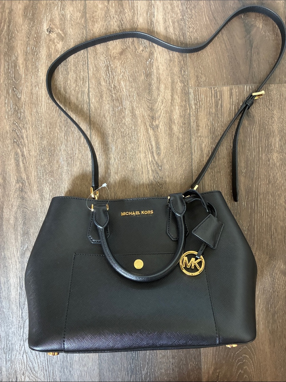 Michael Kors Black Saffiano Leather Dome Tote with Gold Hardware